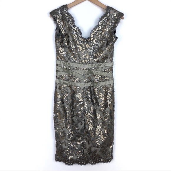 Tadashi Shoji Paillette Lace Dress Smoke Pearl 4 - Picture 4 of 11